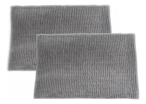 Kit 2 Tapetes Banheiro Microfibra Antiderrapante Absorvente 58 x 38 cm Cinza
