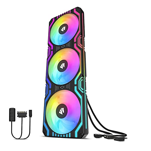 Ventola per PC 3 in 1,Ventola per PC ARGB da 3 * 120 mm con 56 LED indirizzabili,Ventola del case della CPU con controllo PWM,Ventola di raffreddamento per computer, 800-1800 RPM, Nero