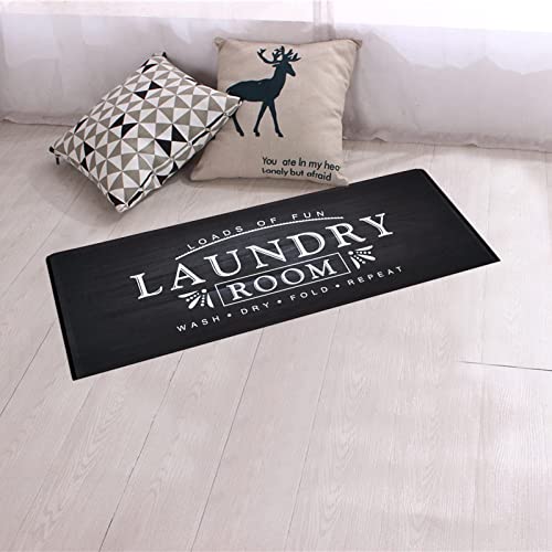USTIDE Black White Laundry Room Rug 20"x48" for Washer and Dryer Non Skid Anti Fatigue Cushioned