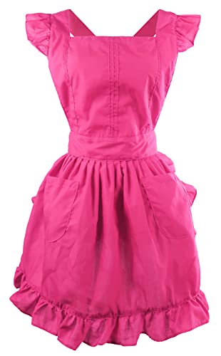 LilMents Petite Maid Ruffle Retro Apron Kitchen Cooking Cleaning Fancy Dress Cosplay Costume (Hot Pink)