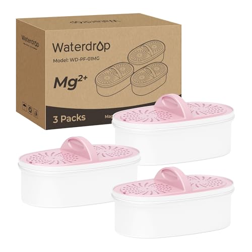 [Original] Waterdrop Magnesium Replacement Filters for All Waterdrop Pitcher and Dispenser, Reduces Chlorine, Odors, Improved Coffee Taste, Last Up to 2 Months or 100 Gallons (3 Packs)