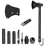 LIANTRAL Camping Stainless Axe with Sheath 18 inch Multitool Tactical Hatchet Hammer and Flashlight for Camping Hiking Hunting Backpacking Emergency Outdoor adventures Survival Hatchet Portable Foldin