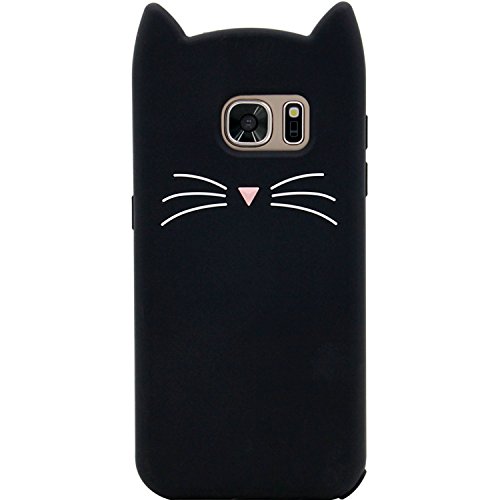 Galaxy S7 Case, MC Fashion Cute 3D Black MEOW Party Cat Kitty Whiskers, Shockproof and Protective Soft Silicone Case for Samsung Galaxy S7 (Cat/Black)