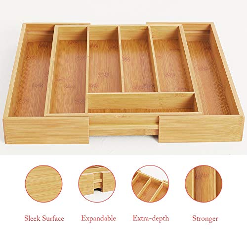 image for INTERGREAT Bamboo Silverware Organizer Expandable Utensil Cutlery Tray