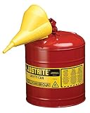 Justrite 7150110 5 Gallon, 11.75" OD x 16.875" H Galvanized Steel Type I Red Safety Can With Funnel