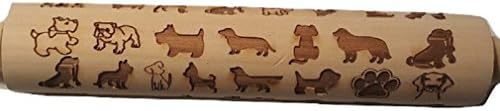 Natural Wooden Embossed Laser Engraved Dog Patterns Animal Rolling Pin