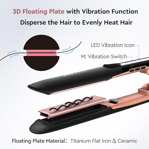 UNOISETION Flat Iron Hair Straighteners for Women with Negative Ion Hair Care, Advance 3D Floating Plates with Vibration, 15S Fast Heating, Up to 260°C, Hair Straighteners and Curlers in One