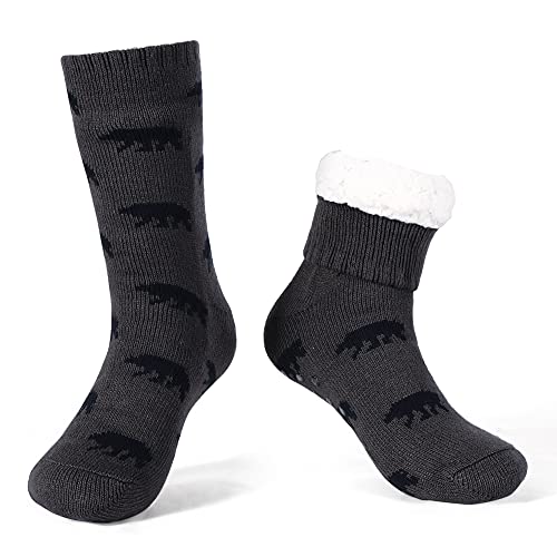 LEMZONE Men's Thick Warm Slipper Socks Non Slip Winter Cozy Fuzzy