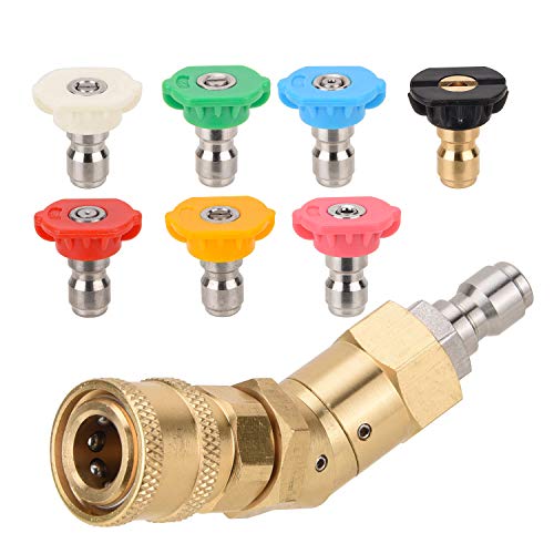 Febrytold Quick Connecting Pivoting Coupler for Pressure Washer Nozzle,with 7 Spray Nozzle Tips ，Brass Pressure Washer Accessories 3600 PSI 8-Pack - Thumbnail 6
