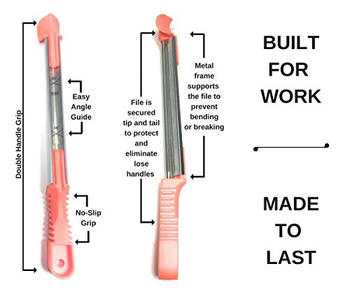 Cataumet Chainsaw Chain Sharpener File Set - Sizes 5/32”, 3/16”, 7/32 With Non Slip Handles, Sharpening Guides, Bonus Field Bag