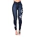 XARAZA Women's Hight Waisted Butt Lift Stretch Skinny Jeans Denim Pants with Embroidered Rose (US 14-16, Blue)
