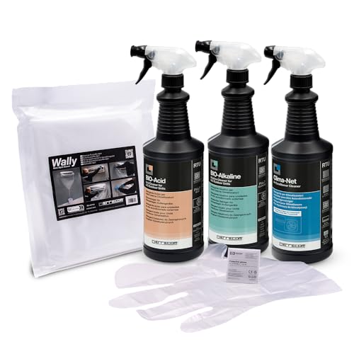 Errecom Cleaning Kit for Air Conditioners, includes Clima-Net (1L), Air Conditioning Cleaning Cover Bag Wally, BIO-Acid and BIO-Alkaline 2 L Biodegradable Condenser Cleaners, Gloves