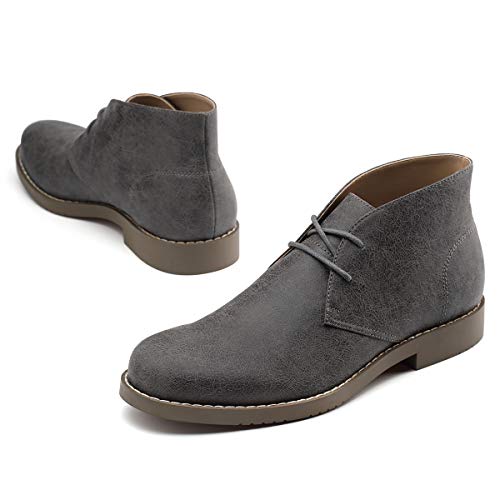 GM GOLAIMAN Men's Chukka Boots Casual Lace up Leather Desert Shoes Grey 9.5 D (M) US - Thumbnail 7