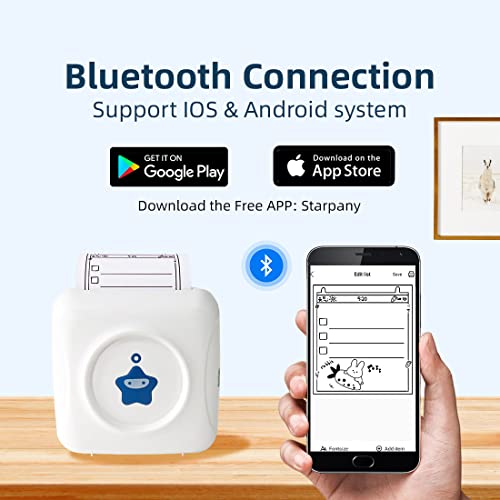 Portable Thermal Printer, Mini Bluetooth Mobile Printer Compatible with Android & iOS, 300DPI Wireless Pocket Picture Printer for iPhone Working Listing, Notes, Journal, Travel (White-Blue, TP2)