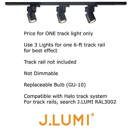 J.LUMI TRK1250 Track Light Head Hannover, Includes LED Bulb 5W 120V, 3000K Warm White, Contemporary Minimalist Design, on Halo Track System, Black Finish, Compatible Track Rail RAL3002 (not Included) - Thumbnail 3