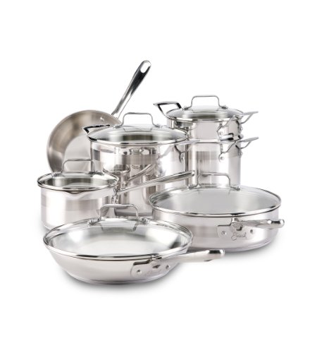 Click Here to See More Images T-fal E884SC Restaurant Stainless Steel Cookware Set, 12-Piece, Silver