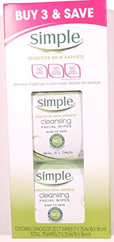Simple Skincare Facial Cleansing Cleaning Wipes 25 ct (Pack of 3)