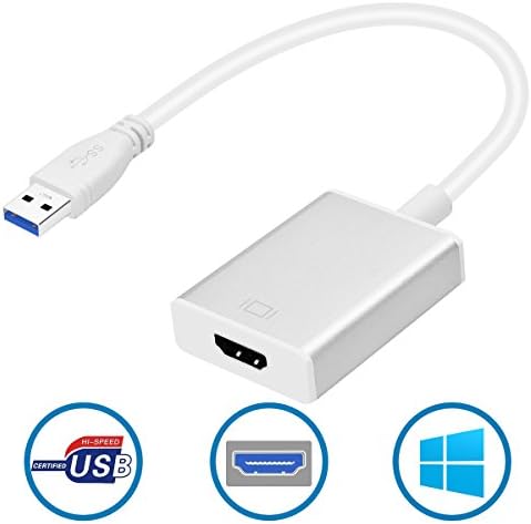 Lankot USB to HDMI Adapter, USB 3.0 to HDMI 1080P Video Multi Monitor Converter with Audio Output for Laptop HDTV TV PC with Windows XP/7/8/10 (No Mac/Vista, Aluminum Silver)