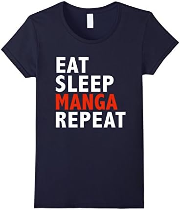 Women's Funny Eat Sleep Manga Repeat T-shirt Comic Books Small Navy