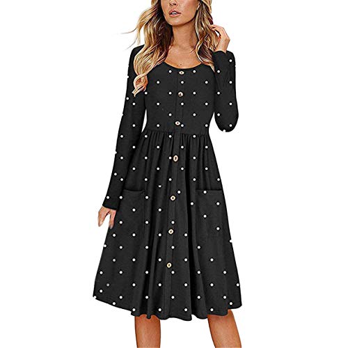 Londony ♥‿♥ Women's Casual Dot Prints Fit Flowy Simple Swing T-Shirt Loose Tunic Dress 815