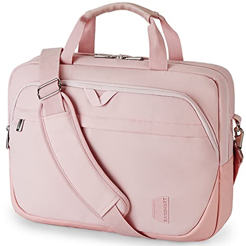BAGSMART Laptop Bag for Women/Men, 15.6 Inch Briefcase, Stylish Leather Computer Messenger Bag for Office Business, Black