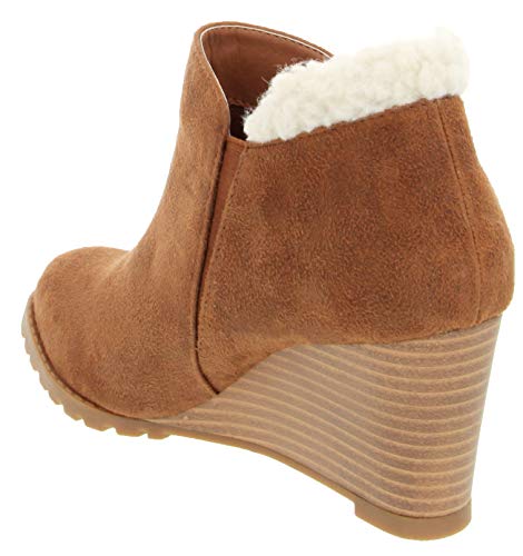 Sugar Women's Ladie Wedge Bootie with Buckle Ankle Boot 7 Brown
