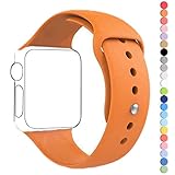 HuanlongTM New Soft Silicone Sport Style Replacement Iwatch Strap Band for Apple Wrist Watch Series 1 Series 2 (Grapefruit 38mm S/M)