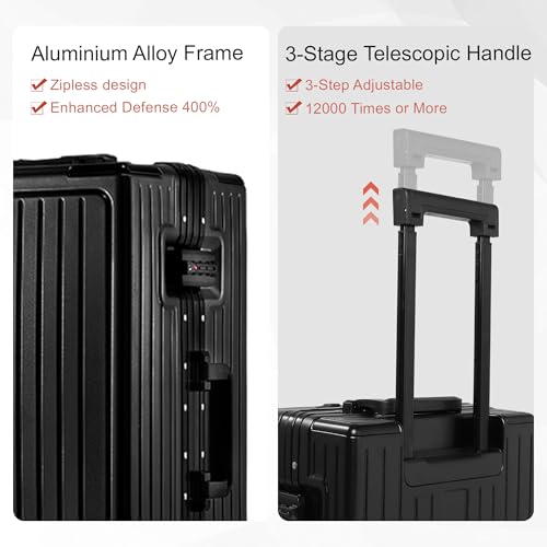 Carry On Luggage 20 Inch, Aluminum Frame Zipperless Luggage, ABS+PC Hard Shell Suitcases, Carry On with Compartment for Short Trips, Suitcase Carry-on TSA Approved (Black)