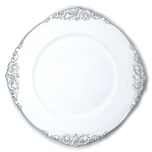 Floral White Silver Trim