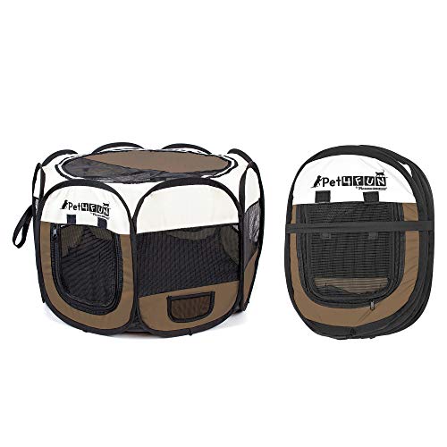 PicassoTiles PET4FUN PN935 Portable Pet Puppy Dog Cat Playpen Crates Kennel w/Water Resistant 600D Oxford, 210D Nylon, Carrying Bag, Collapsible Bowl, Removable Mesh Cover 2 Sizes