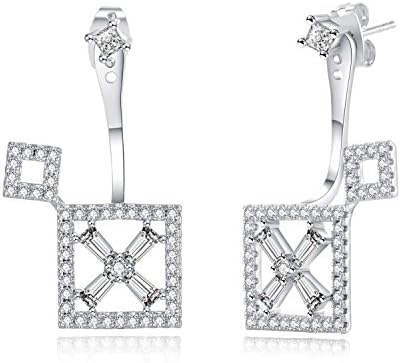 Stud Earrings Jacket Hypoallergenic Cubic Zirconia 18K White Gold Crystal Piercing Square Earrings For Women Girls 1.18"
