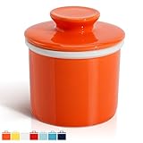 Sweese 305.106 Porcelain Butter Keeper Crock - French Butter Dish - No More Hard Butter - Perfect Spreadable Consistency, Orange