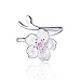 ISAACSONG.DESIGN 925 Sterling Silver Statement Adjustable Ring for Women Love Heart, Teardrop, Cat, Pearl Charms (Pink Crystal Sakura Flower)