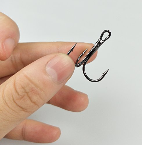 ICE SEA 120 pcs Round Bend Treble Hook Double Split Ring Set Black High Carbon Steel Fishing Hook Stainless Steel Heavy Duty Fishing Split Ring Fishing Tackle Kit with a Plastic Box - Thumbnail 3