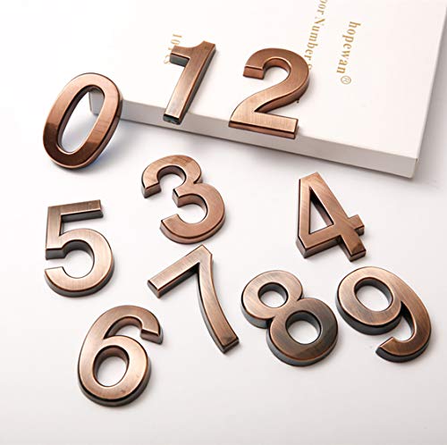 HopeWan Bronze Mailbox Numbers, 2 Inch 3D Door Number Stickers for Apartments Office Address, Pack of 1 Set, 10 Pcs.