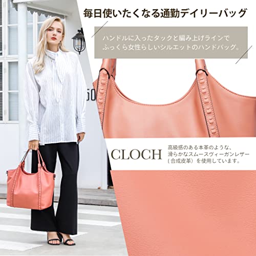 Gusio Italy 171077 Women's Tote Bag, Set of 2 with Pochette, A4 & PC Storage, Shoulder Bag, On-Off Use, High Visibility, PU Leather, Recruitment, Commuting, Business, Women's, coral pink