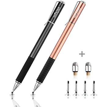 Mixoo 2-in-1 Precision Disc & Fiber Stylus with Replaceable Tips for Capacitive Touch Screen Devices (Black/Rose Gold)