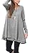 Floral Find Women Long Sleeve A-line Tunic Top Scoop Neck Loose Fit Blouse Shirt Flowy Layered Hem (Grey, Large)