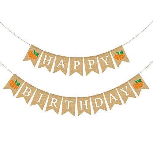 image for Rainlemon Jute Burlap Happy Birthday Banner with Pumpkin Rustic Fall A