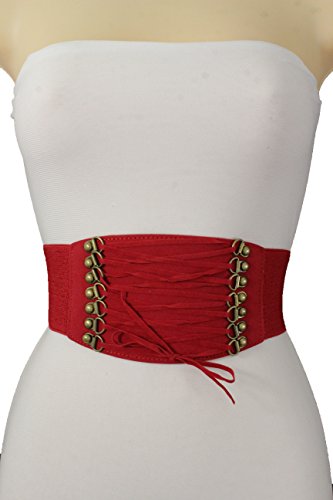 TFJ Women Wide Sexy Fashion Corset Belt Elastic High Waist Band XS S Red
