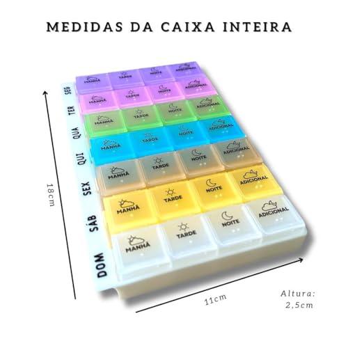 MBB Shop - Caixa Organizador Porta Comprimido Remédio Vitaminas Semanal 2 x Por Dia Manhã e Noite - 28 Compartimentos - Premium (Multicolorido)