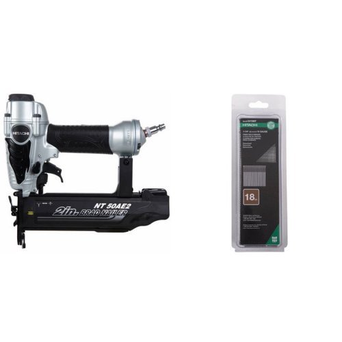 Hitachi NT50AE2 18-Gauge 5/8-Inch to 2-Inch Brad Nailer and 1-1/4-Inch x 18-Gauge Brad Nails, 1000-Pack