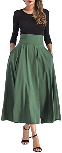 Womens Maxi Skirts High Waisted Pleated Flared Long Bow Skirts with Pocket
