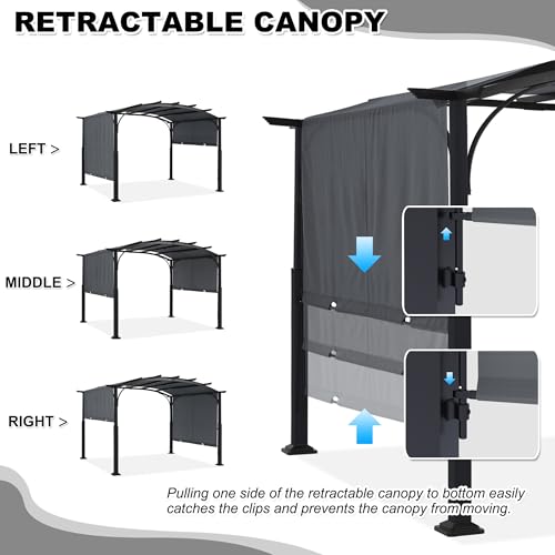 MASTERCANOPY 10x10 ft Heavy Duty Pergola with Sun Shade Canopy, Dark Grey image 20