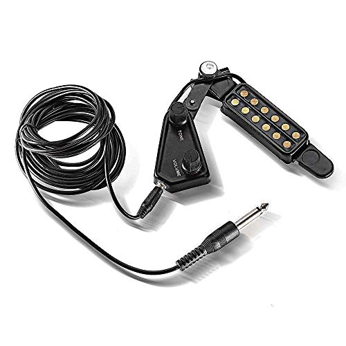 WINGO 12 SoundHole Guitar Pickup Transducer for Acoustic into Electric Guitar with Tone and Volume Control,Cable Length 10' -Black