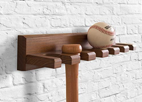 Teslyar Baseball Bat Rack Holder Display Wall Mount Ash Wood Baseball Softball Bat Rack Hardware Included Hidden Screws Vertical Display Brown - Thumbnail 6