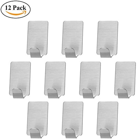 CJRSLRB Stainless Steel Hooks,3M Adhesive Heavy Duty Strong Damage Free Hooks (Pack of 12)