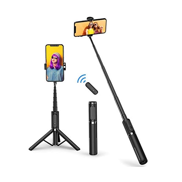 ATUMTEK Bluetooth Selfie-Stick Stativ, 3 in 1 Aluminium Selfie Stange, 360° Drehbar, mit Kabelloser Fernbedienung für iPhone 16/15/14/13/12 mini/11 Pro/XS Max/XR/X/8/7, Samsung, Smartphones Schwarz