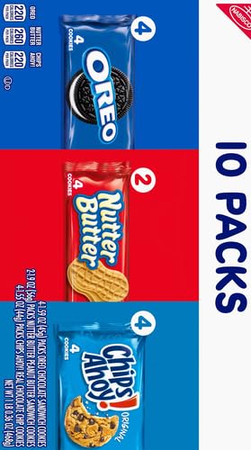 NABISCO COOKIE VARIETY PACK, OREO, NUTTER BUTTER, CHIPS AHOY!, 10 SNACK PACKS (4 COOKIES PER PACK)