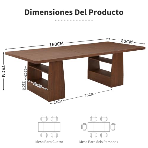 Simple Wisdom 160×80CM Comedor,Grande Mesa Comedor,Comedores Modernos,Estilo Industrial Mesa de Comedor,Patas de Alta Resistencia,para 6-8 Personas.(Nuez)